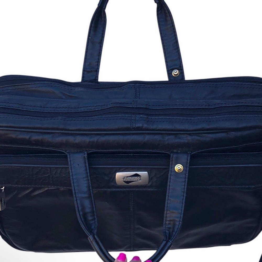 American Tourister Black Leather Laptop Bag - Picture 6 of 11